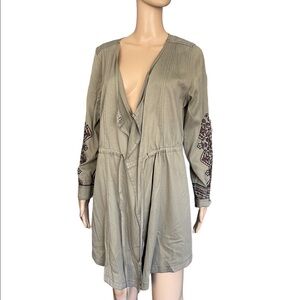 Knox Rose green long sleeve embroidered tie waist shacket size medium